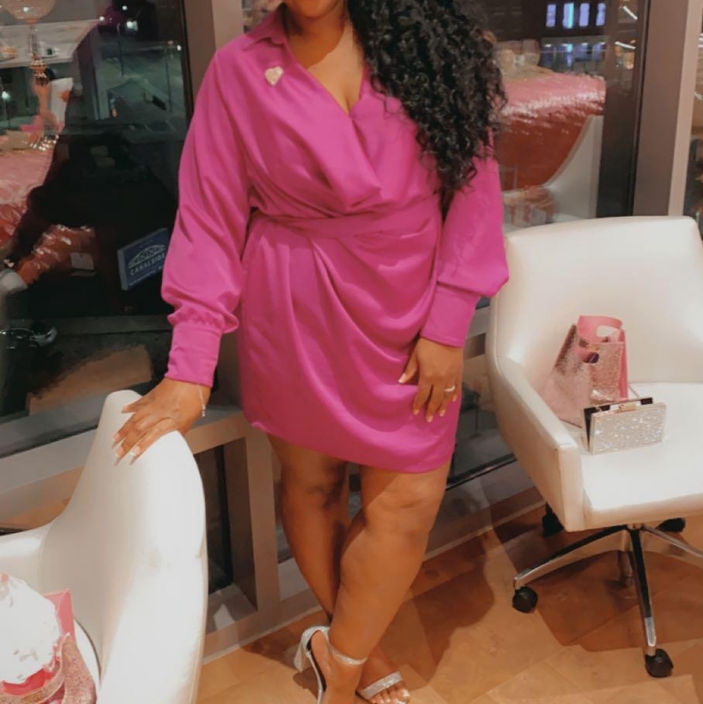 Fuschia Pink satin dress Size 1x - Picture 3 of 4